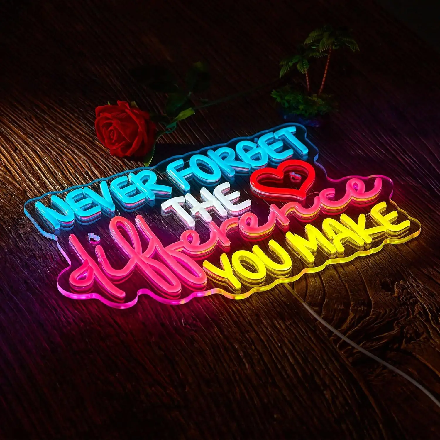 Never Forget The Difference You Make Neon Sign USB Dimmable LED Light for Bedroom Office Bar Classroom Inspirational Wall Decor