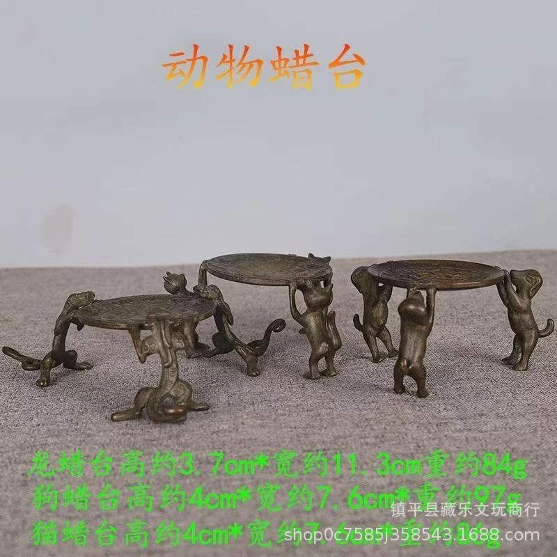 Vintage Three Little Cats Oil Lamp Copper Candlestick Ornament Home Office Buddhist Temple Decorative Craft