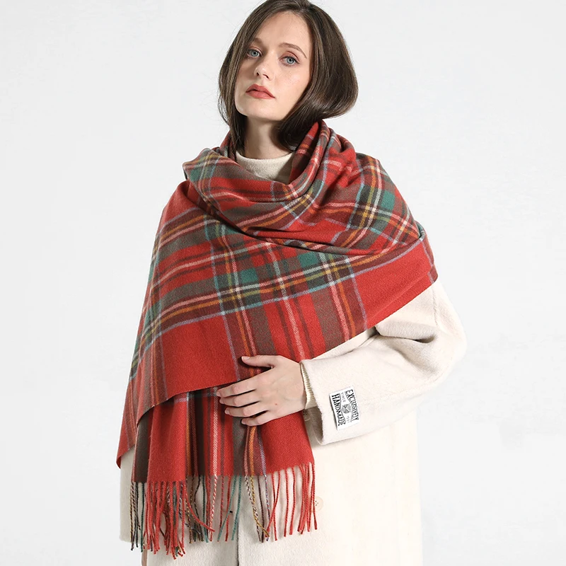 Luxury Plaid Scarf Winter Warm Cashmere Women Long Pashmina Foulard Female Scarves Lady Tassel Shawl Wraps 2022 Design New