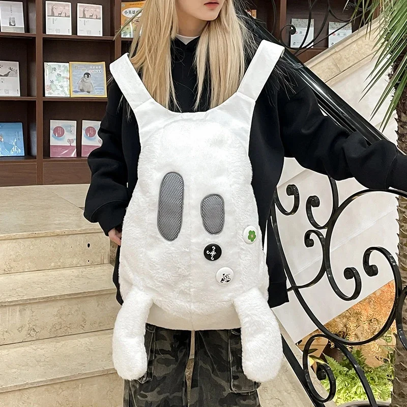 

Cartoon Plush Ghost Backpack Black White Cute Large Capacity Laptop Bag For Teens Boys Girls Streetwear Style Schoolbag