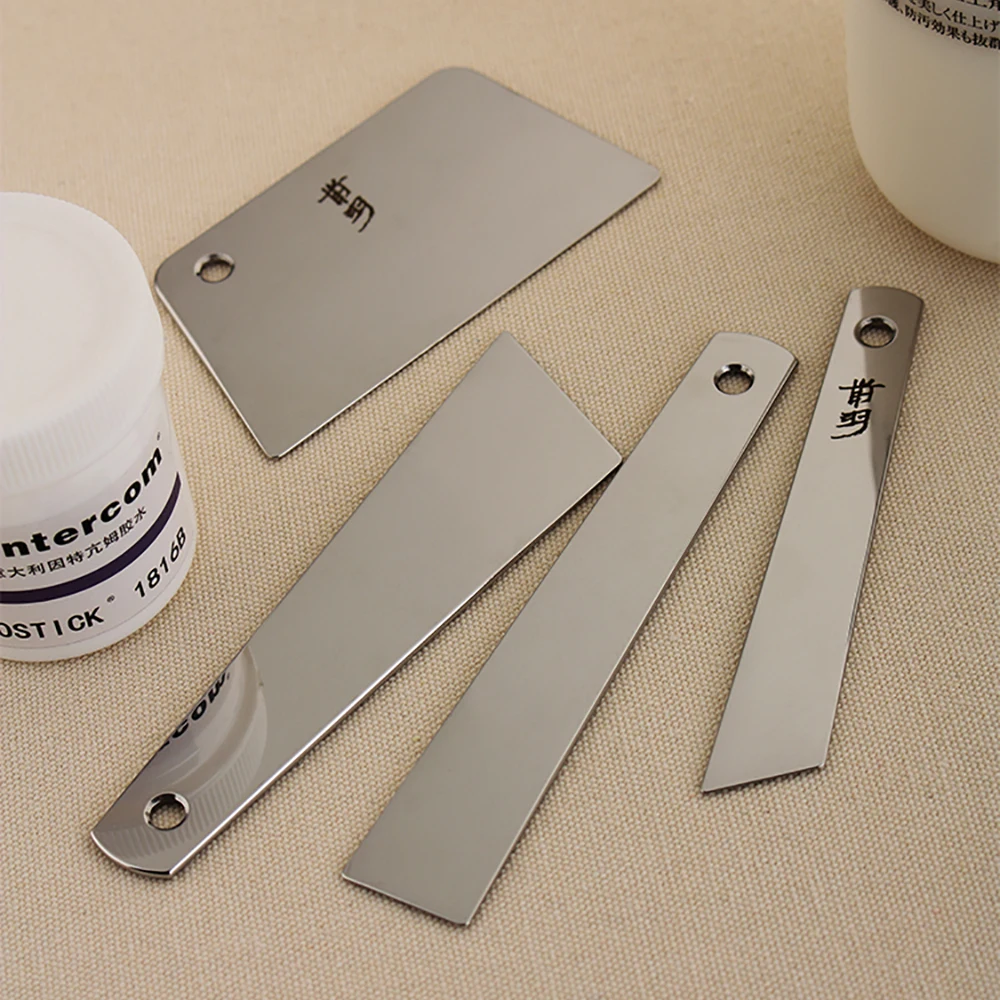 QIANYU Stainless Steel Leather Glue Scraper Set Mirror Polishing Gluing Plate Rubbing Bed Surface Treatment Tool Molding Sheet