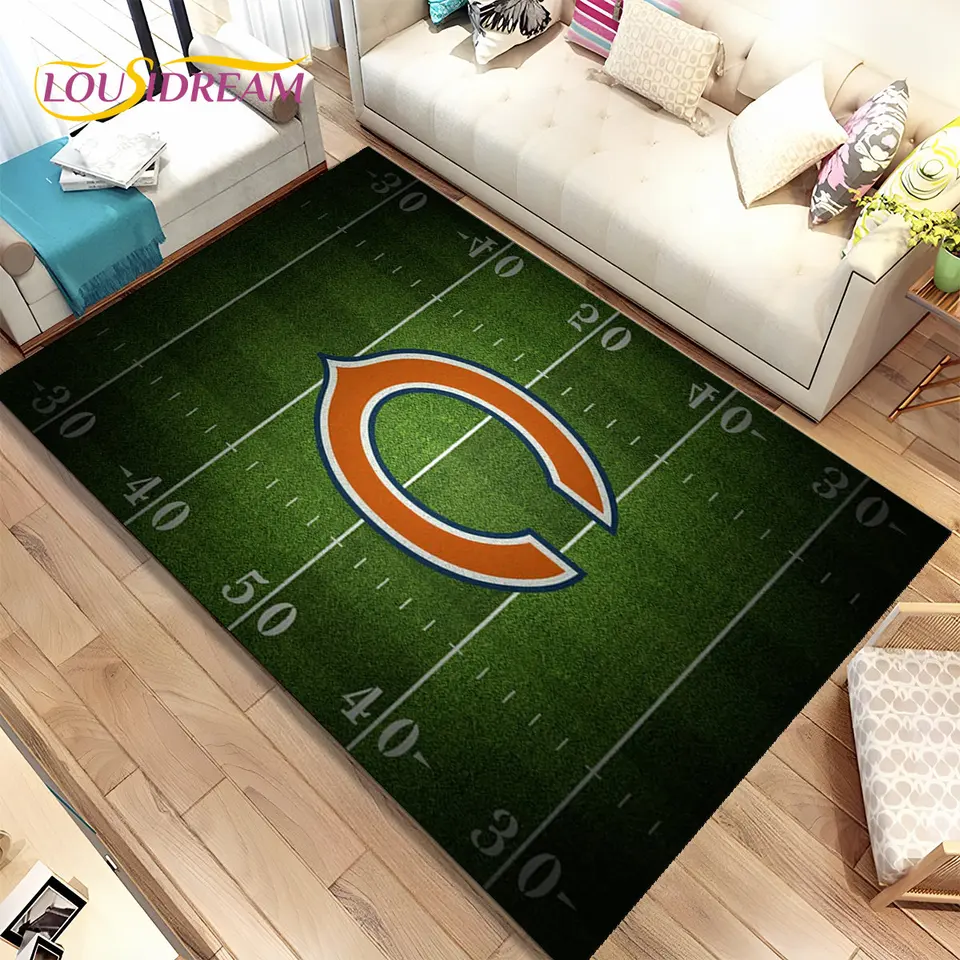 Tapis De Salon Terrain De Football 3D - Moderne Garçon, Antidérapant, Bleu 70x140 Cm