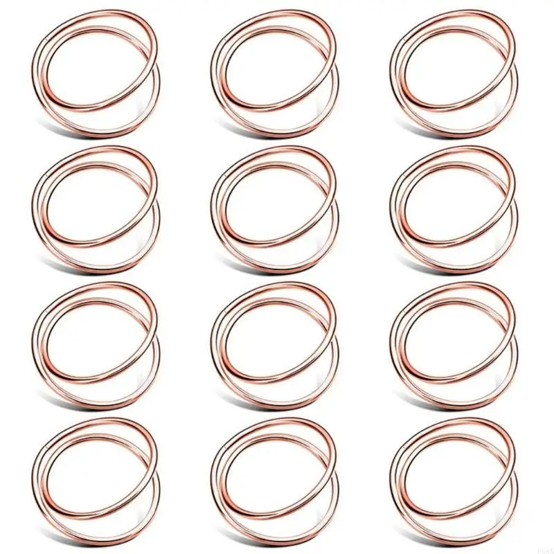 

H58B 12Pcs Double Circles Napkin Rings Elegant Napkin Buckles for Dining Table Setting