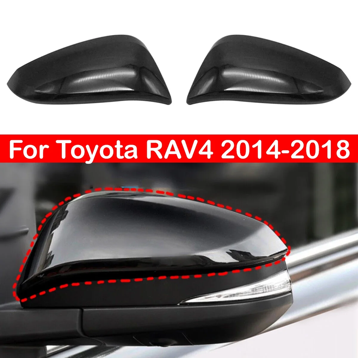 

For Toyota RAV4 2014-2018 Car Replacement Rearview Side Mirror Cover Wing Cap Exterior Door Rear View Case Trim Housing Black