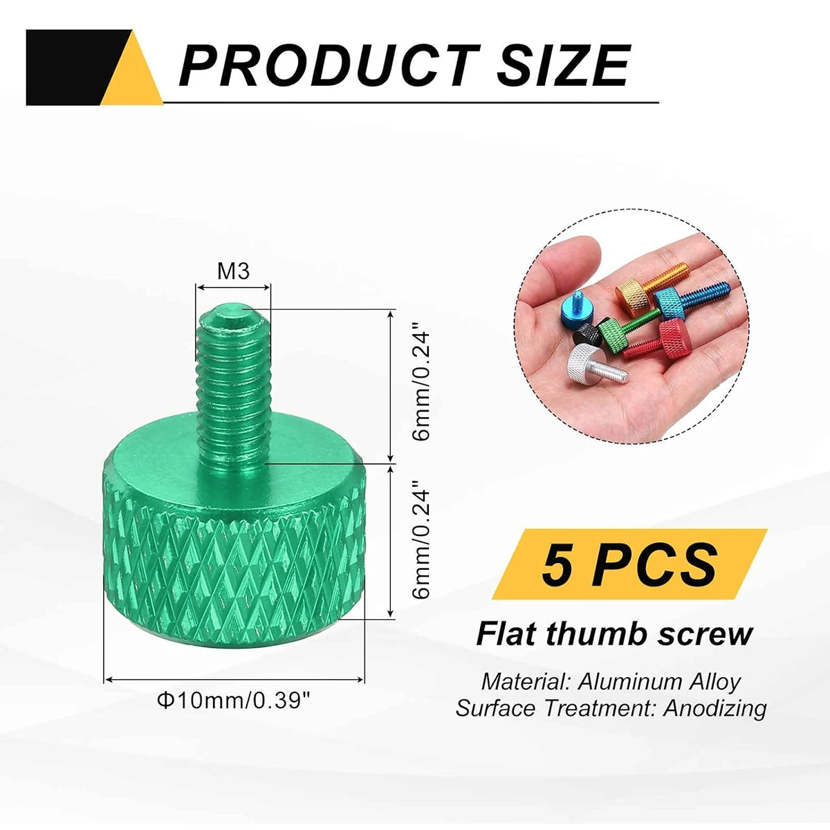 5Pcs M3x6mm Flat Head Knurled Thumb Screw Solid Aluminum Alloy Full Thread Thumb Screw Suitable For Computer Case Graphics Card