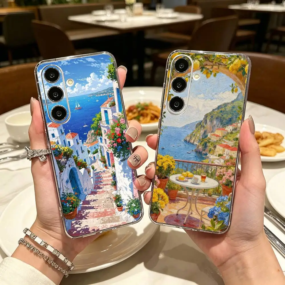 Italian Sorrento Costiera Amalfitana Clear Phone Case for Samsung A71, A70, A52, A51, A40, A30, A20
