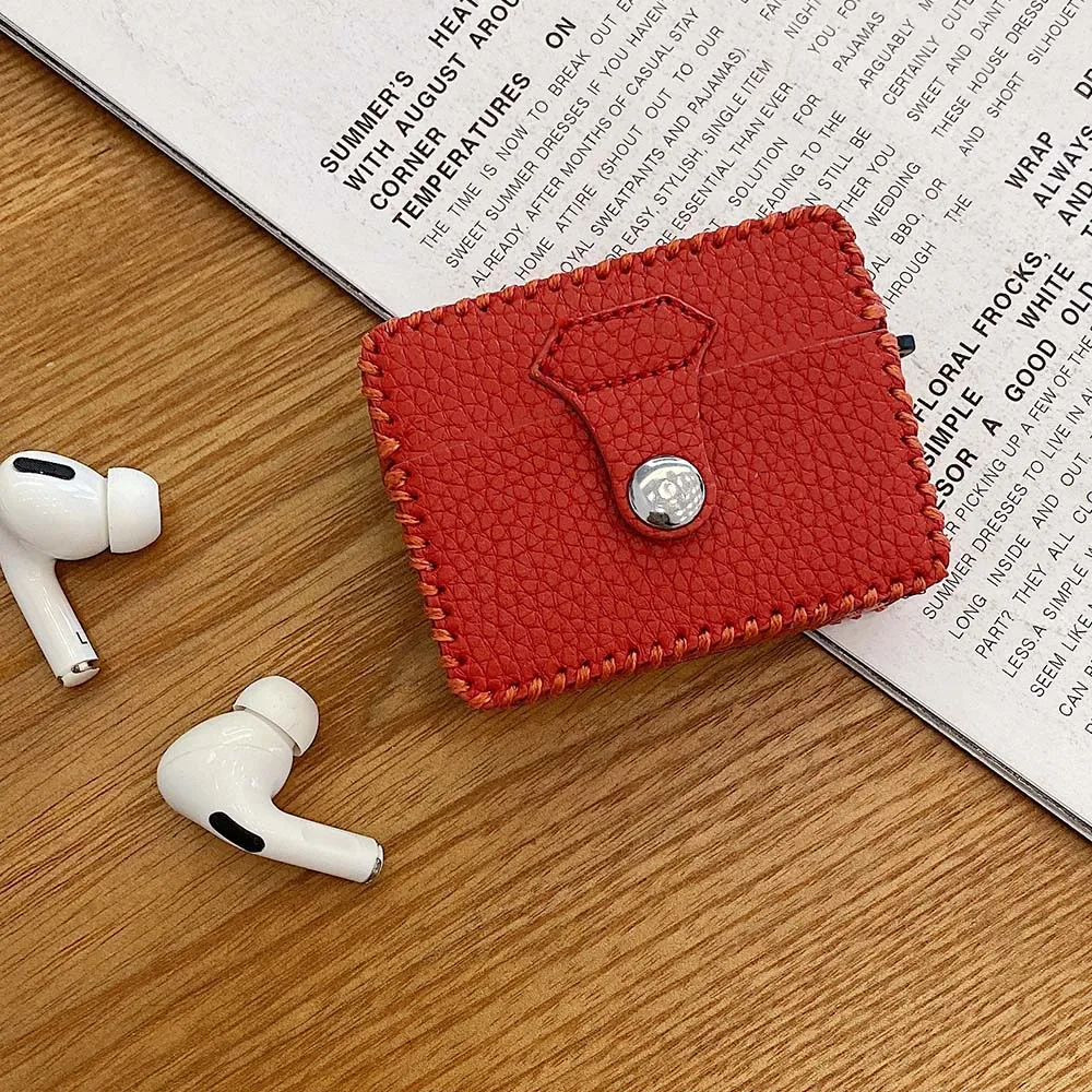 Funda de cuero de Color sólido para auriculares Bluetooth con botón, bolsa antipérdida para Apple Airpods 1, 2, 3 Pro, funda protectora para Airpod