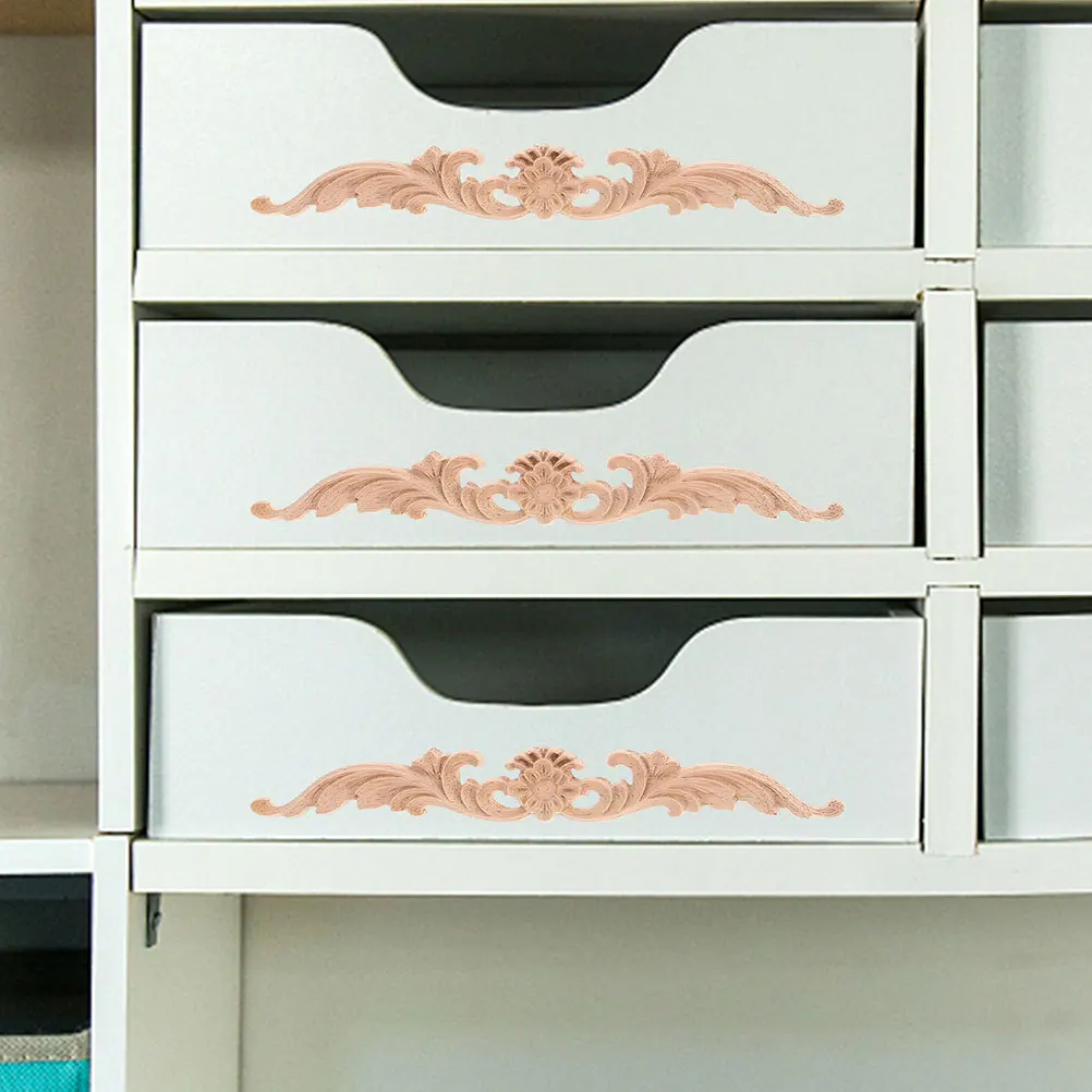 

4pcs Solid Wood Carved Appliques For Furniture Door Drawer Cabinet Wall Decor Diy Home Craft Ornament Wooden Decorative Inlays