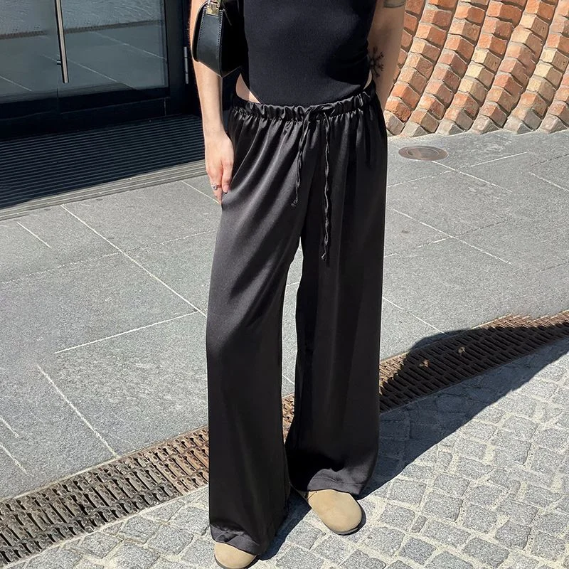 American Street Solid Color Wide Leg Pants For Women 2024 Autumn New Fashionable Loose Slim Casual Versatile Mopping Trousers