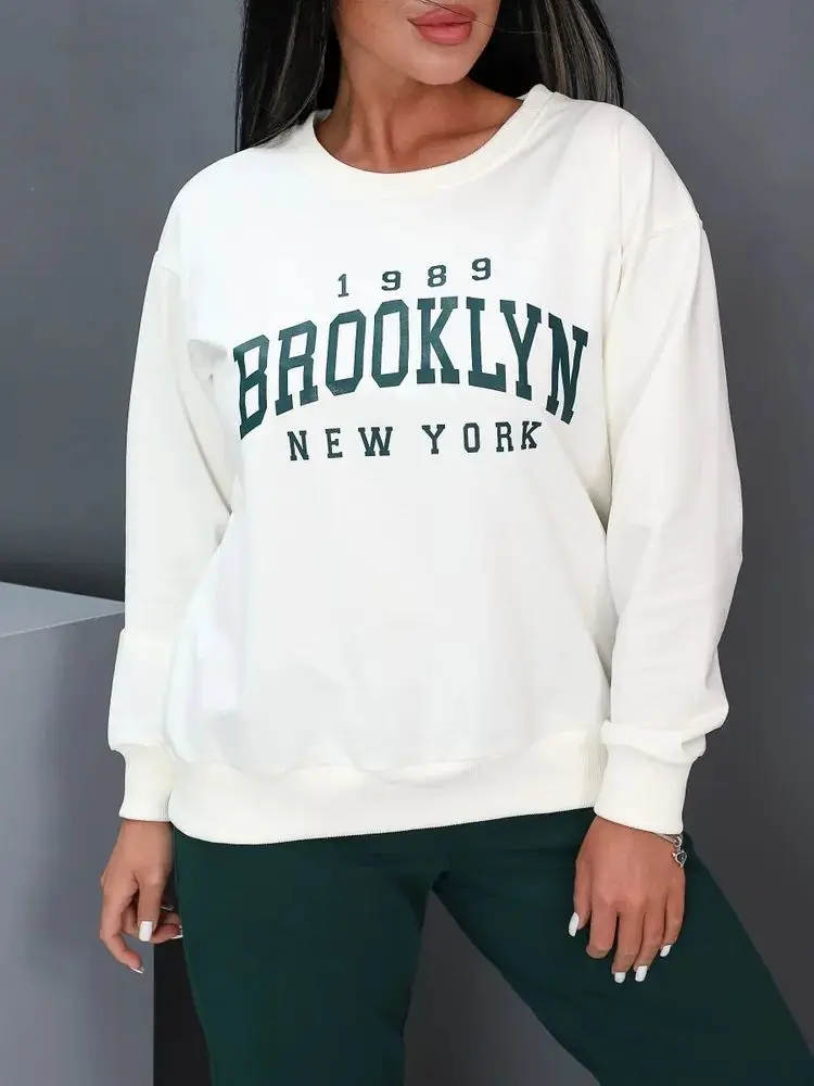 Okrągły dekolt, luźna, cienka bluza z kapturem w stylu koreańskim, vintage nadruk z literami, uniwersalna bluzka z długim rękawem na jesień i zimę, styl Ins, temperament.