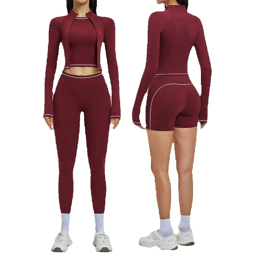 

Спортивный костюм для йоги из 3 предметов: комплект для фитнеса, бега и тренировок, с длинным рукавом, спортивный бюстгальтер, одежда для занятий йогой