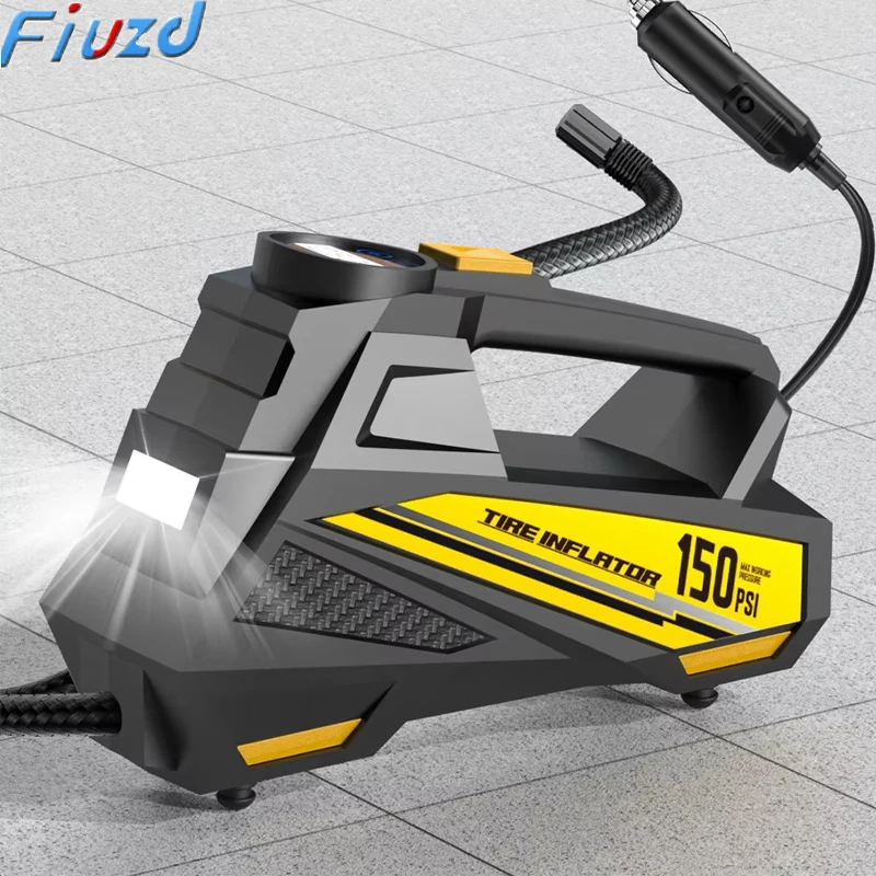 Corded Portable Car Air Pump Upgraded 12V 150PSI Electric Tire Inflator Pump Motorcycle Bike Ball LED Light Car Air Compressor
