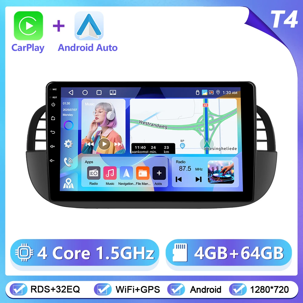 Podoyo CarPlay Android Radio voor FIAT 500 2007-2015 omdat Intelligent System 2Din GPS Stereo Head Unit Multimedia Speler