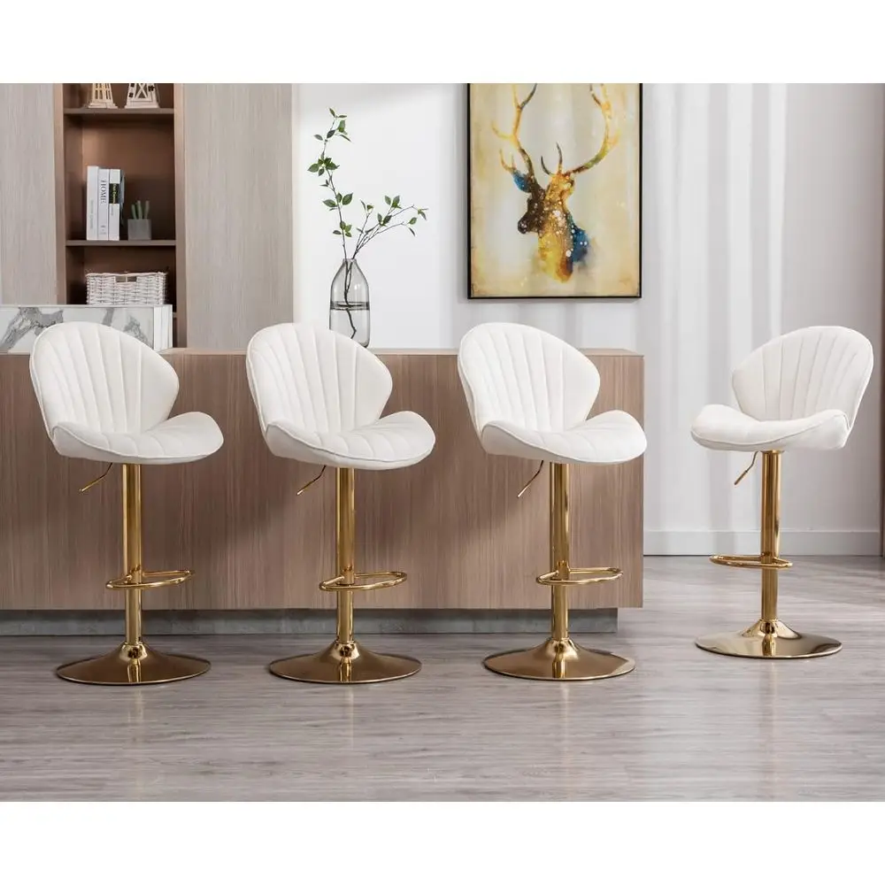 

Set of 4 Cream Upholstered Swivel Bar Stools with Adjustable Height and Back Support for Kitchen Island or Home Bar
