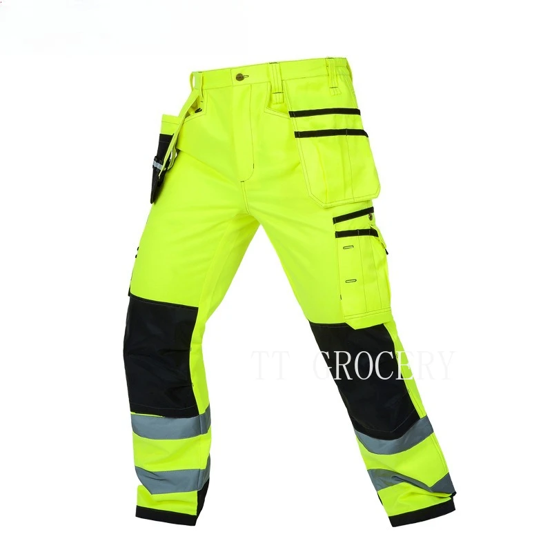 Multi-Pocket Cargo Work Pants High-Visibility Safety Reflective Pants for Construction Wear Resistant Labor Protection Trousers