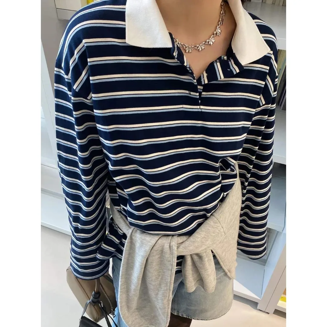 Универсальный полосатый топ с базовым слоем, женский корейский свитер, универсальный одинаковый свитер на весну, осень и зиму, внутренняя одежда