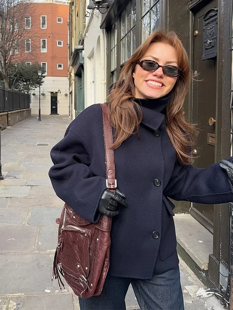 

Женская повседневная однотонная куртка-пальто на весну 2026 года, элегантная, с длинными рукавами, отложным воротником, на пуговицах, с передними карманами, оверсайз, для уличного стиля