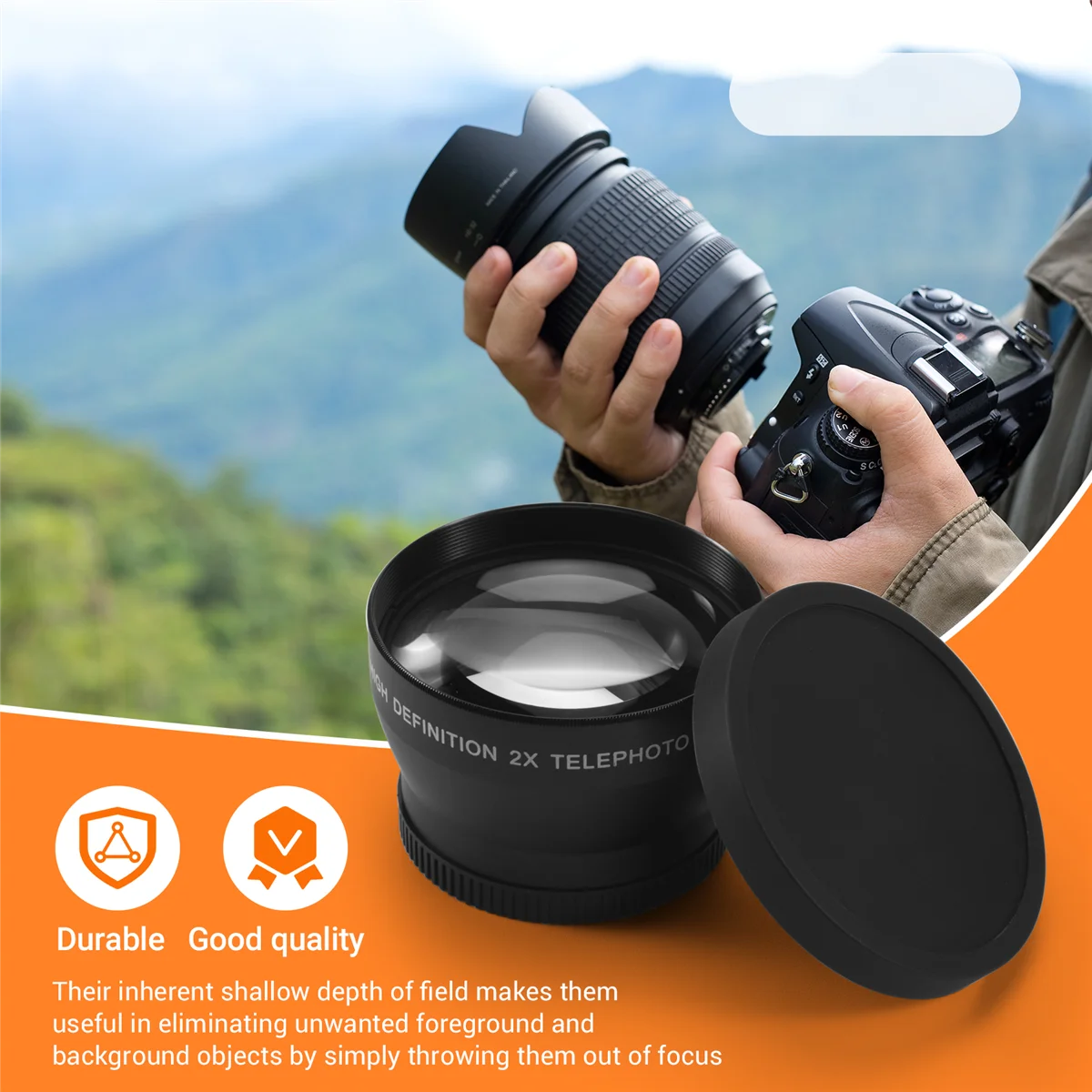 

ABKM 52mm 2X Magnification Telephoto Lens for Nikon AF-S 18-55mm 55-200mm Lens Camera