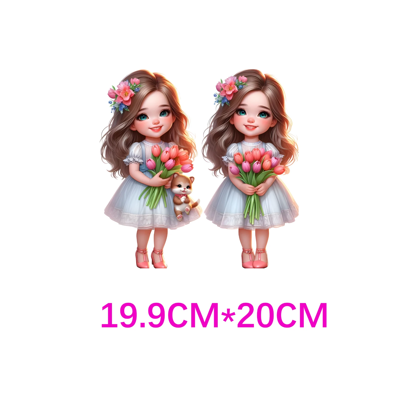 20cm Cartoon Flower Tulip Girl Princess Iron On Heat Transfer Sticker For Clothes Pinted Vinyl Thermal Washable T-Shirt Decal