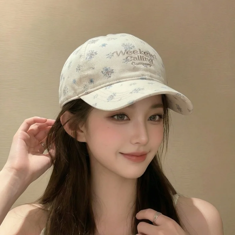 Floral Soft Top Hat Small Korean Style Big Head Circumference Face Show Children's Trendy Cute Fresh Mini Hat