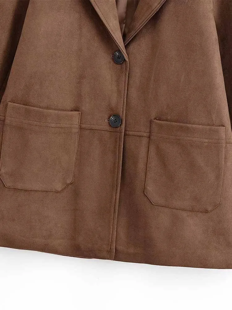 النمط الأوروبي والأمريكي الخريف موضة جديدة الملابس النسائية فضفاضة بسيطة متعددة الاستخدامات من جلد الغزال سترة فضفاضة