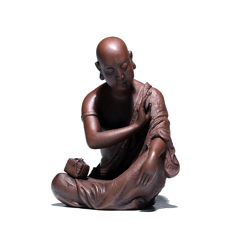 Yixing Purplue Sand Tea Pet Tibetan Sutra Arhat Famous Chen Hongjun Handmade Maitreya Buddha Muxin Zen Home Decoration Tea Set