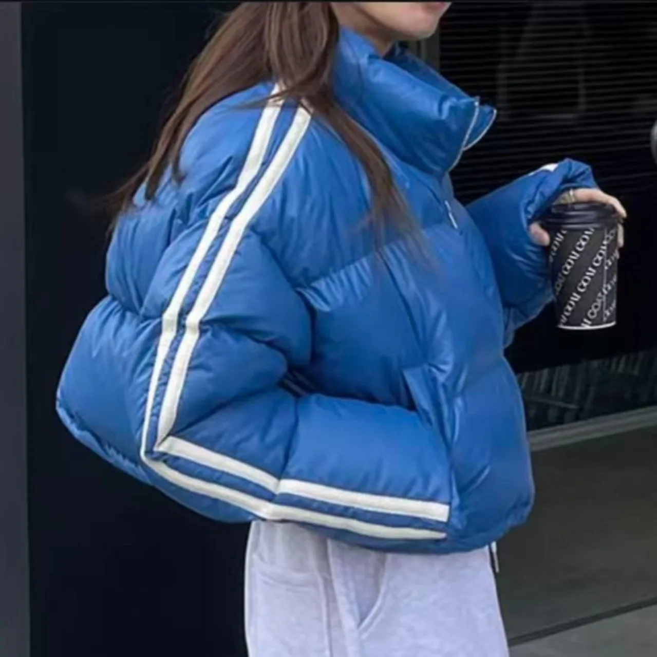 

Retro Sle Women's Cotton Jaet Stand Collar ort Coat Warm Bread Sle Autumn Winter Faionable Commute Korean Version