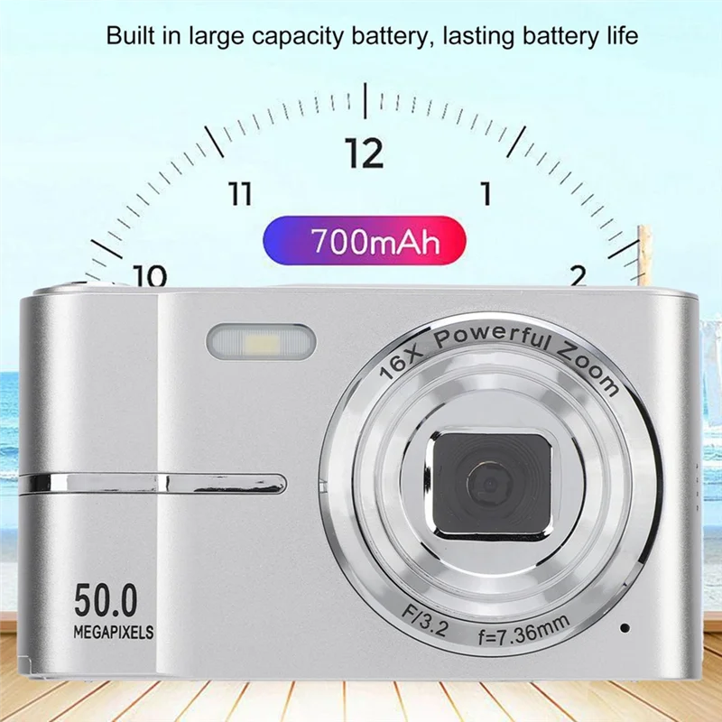 -ABGQ Digital Camera FHD 1080P 50MP Portable Pocket Camera AF Autofocus 16X Zoom For Students Compact Video Recording Cam