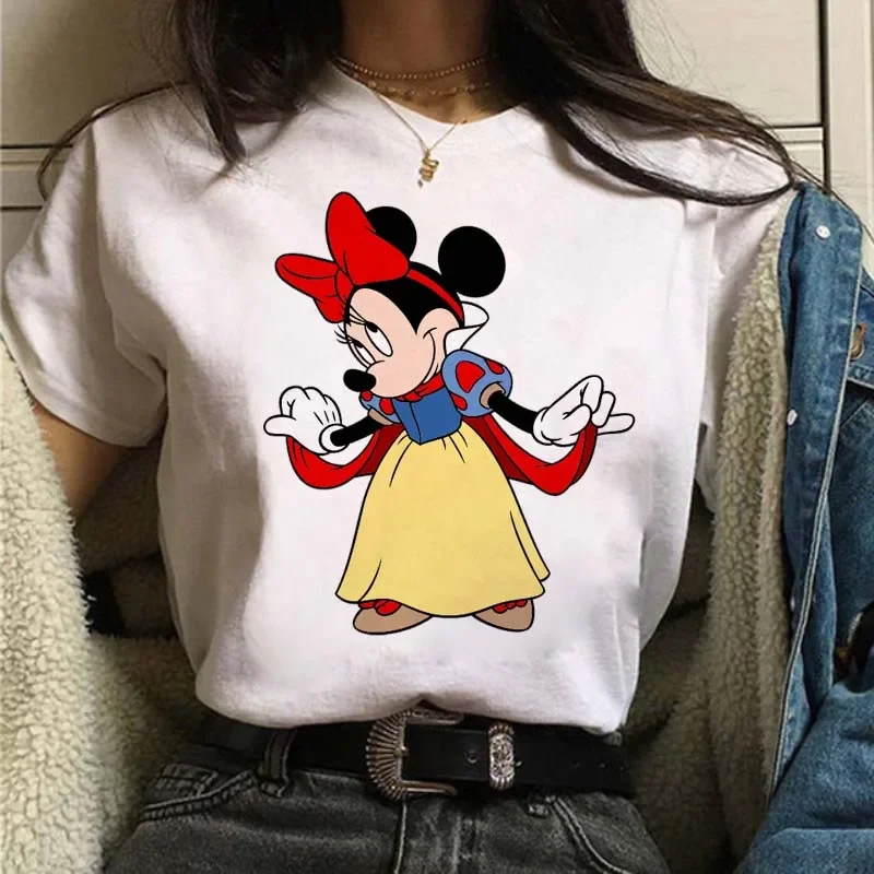 Damskie koszulki Cute Minnie z różową kokardką Damskie koszulki z nadrukiem z kreskówek Damskie koszulki Streetwear Odzież damska Top Y2K