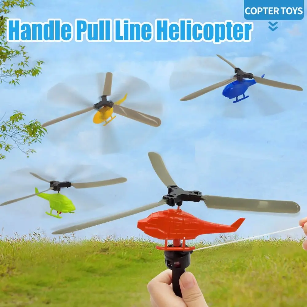 Pull Wire Bamboo Dragonfly Handle Power Helicopter Handle Pull Line Helicopter Outdoor Sports Draw Rope Copter Model