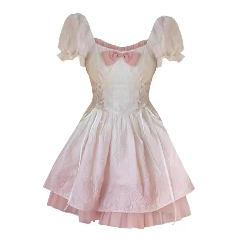 Sweet Summer Bubble Sve Dr adual Waist Inward Schlankheitsrock Student Sle Polyester Nylon Cosite Fiber Dr