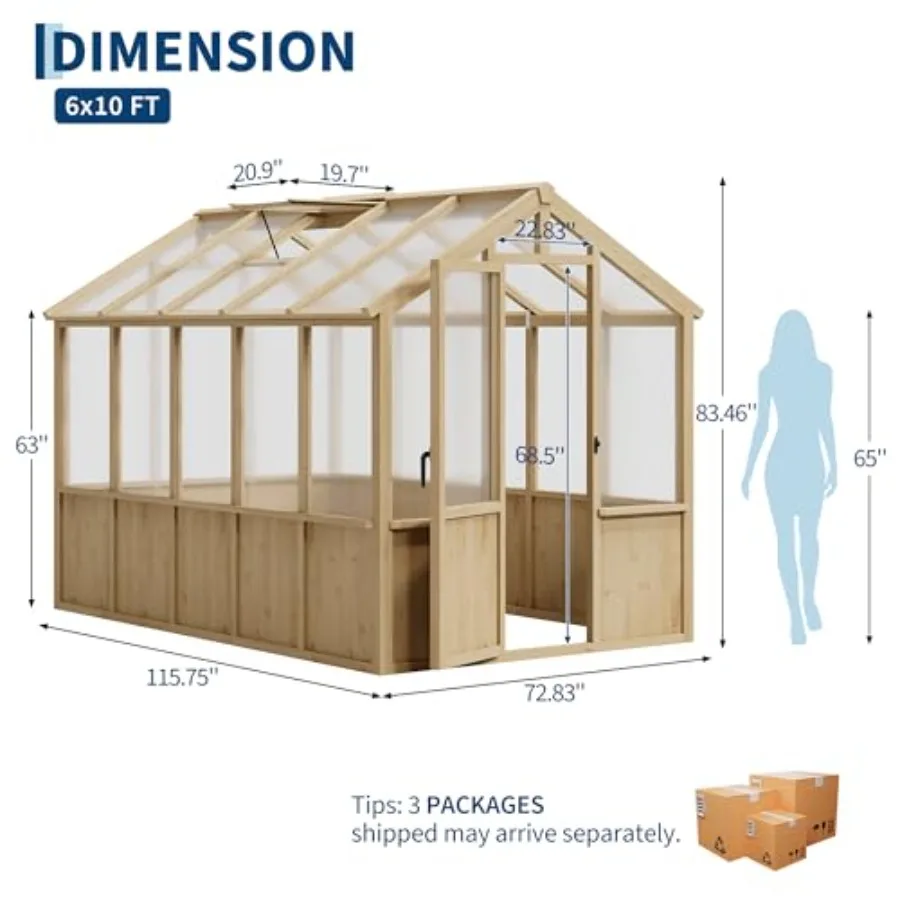 6x10 FT Wooden Greenhouse - Spruce Frame Greenhouses for Outdoors