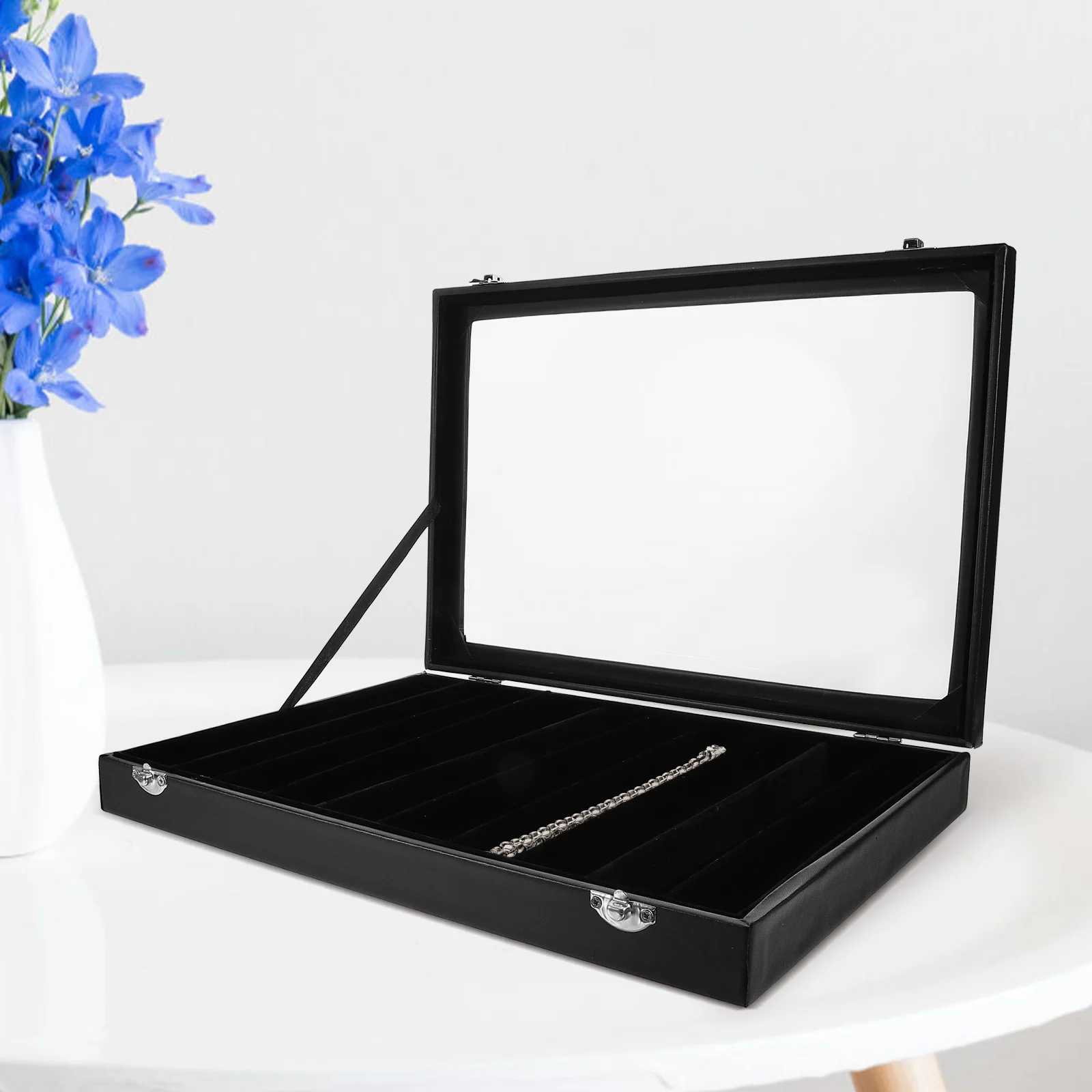 

Portable 10 Grid Jewelry Necklace Bracelet Pearl Chain Storage Display Box Black Lightweight Travel ganizer