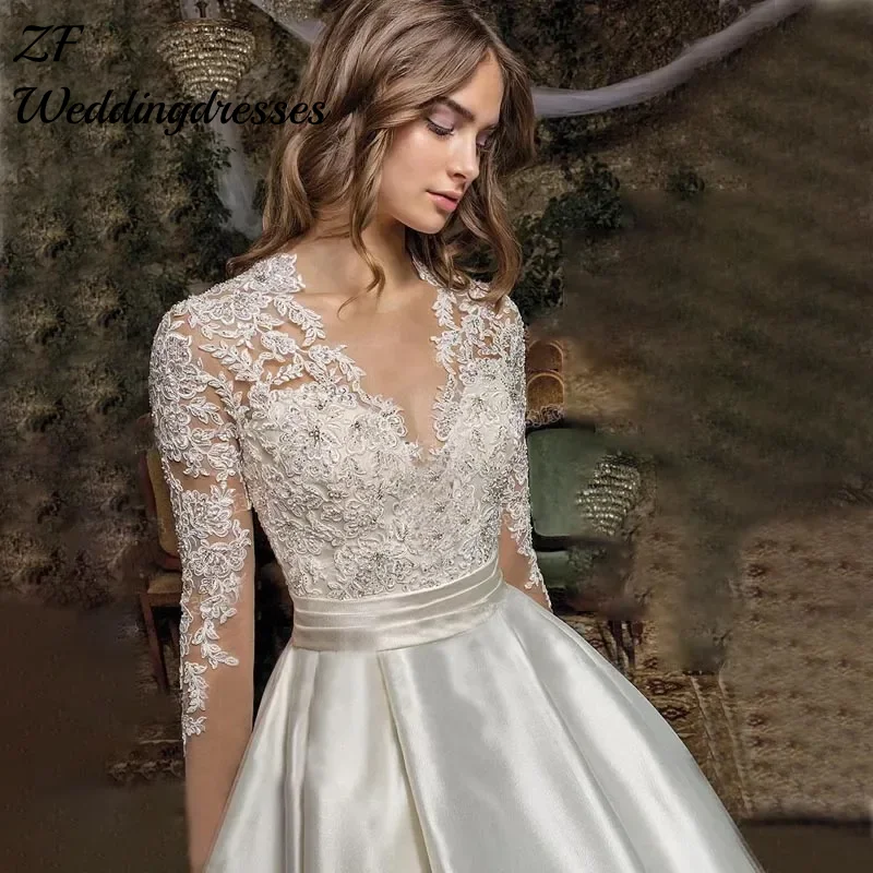 Maßgeschneiderte exquisite Brautkleider A-Linie Brautkleider Spitze lange Ärmel rückenfreie Brautkleider Prinzessin Roben De