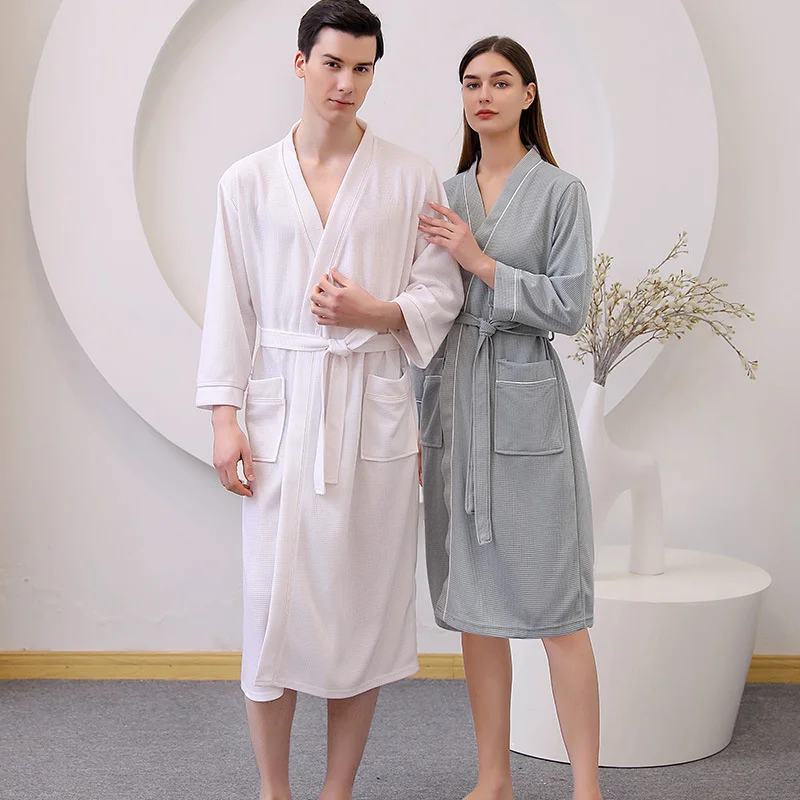 Couple\'s Waffle Texture Robes Lightweight Robes for Couple taking bath  Bathrobe Soft Sleepwear Ladies Nightgowns