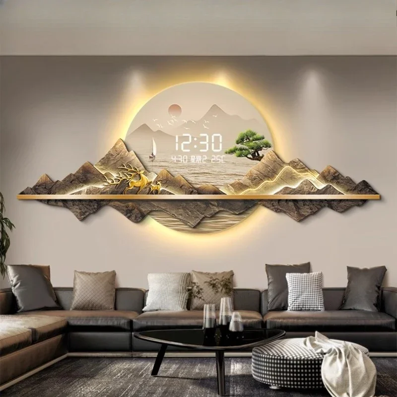 Living Room Wall Clock Luxury Noiseless Kitchen Digital Clock Thermometer Date Lamp Ornaments Bathroom Room Home Decoration