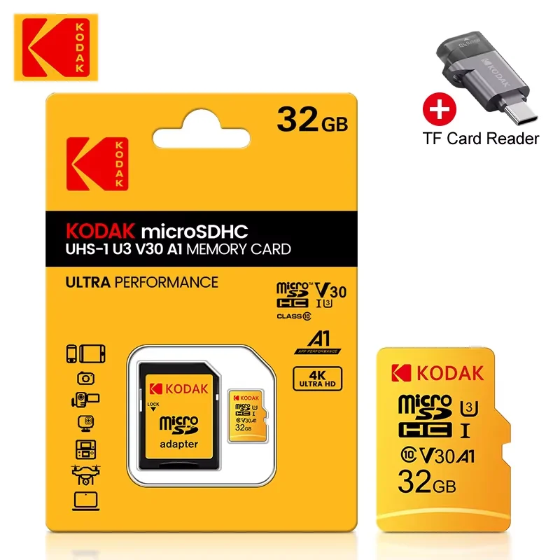Kodak Micro SD Card 32GB 64GB 128GB 16GB High Speed V30 U3 4K TF Card for Dash Cam Car Camera Driving Recorder
