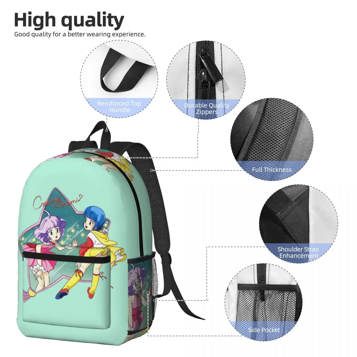 Creamy Mami 80s Magic Girl Anime Backpack Daypack Large Capacity Children BookBag School Bag Shoulder Bags for Men Women