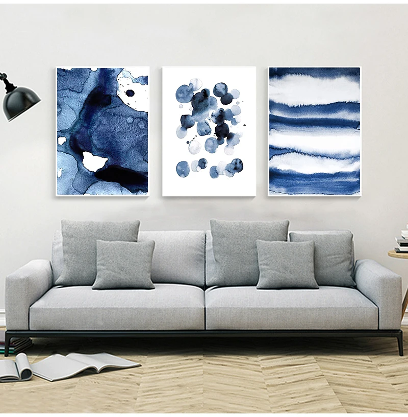 Nordic Modern Abstract Geometric Style Graphics Blue Spots Posters Art Canvas Pictures For Living Room Bedroom Decor Unframed