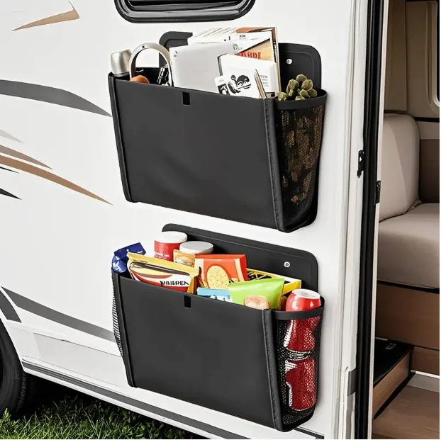 

1PC Wall-Mounted RV Storage Bag Multi-Compartment Organizer With Mesh Pocket & Side Pockets For RV Storage Bag Door Organization