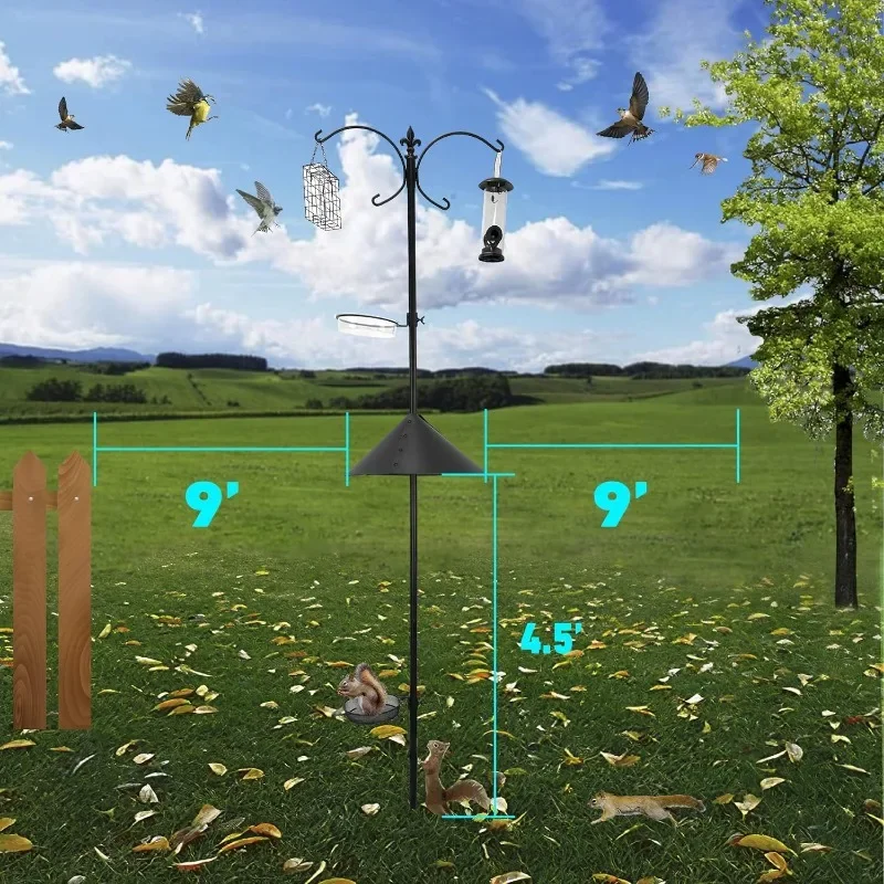 Proof Bird Feeder Wild Bird Station - Powder Coated 81 Inch Steel Pole Squirrel Baffle 2 Bird Feeders 1 Squirrel Peanut Feeder