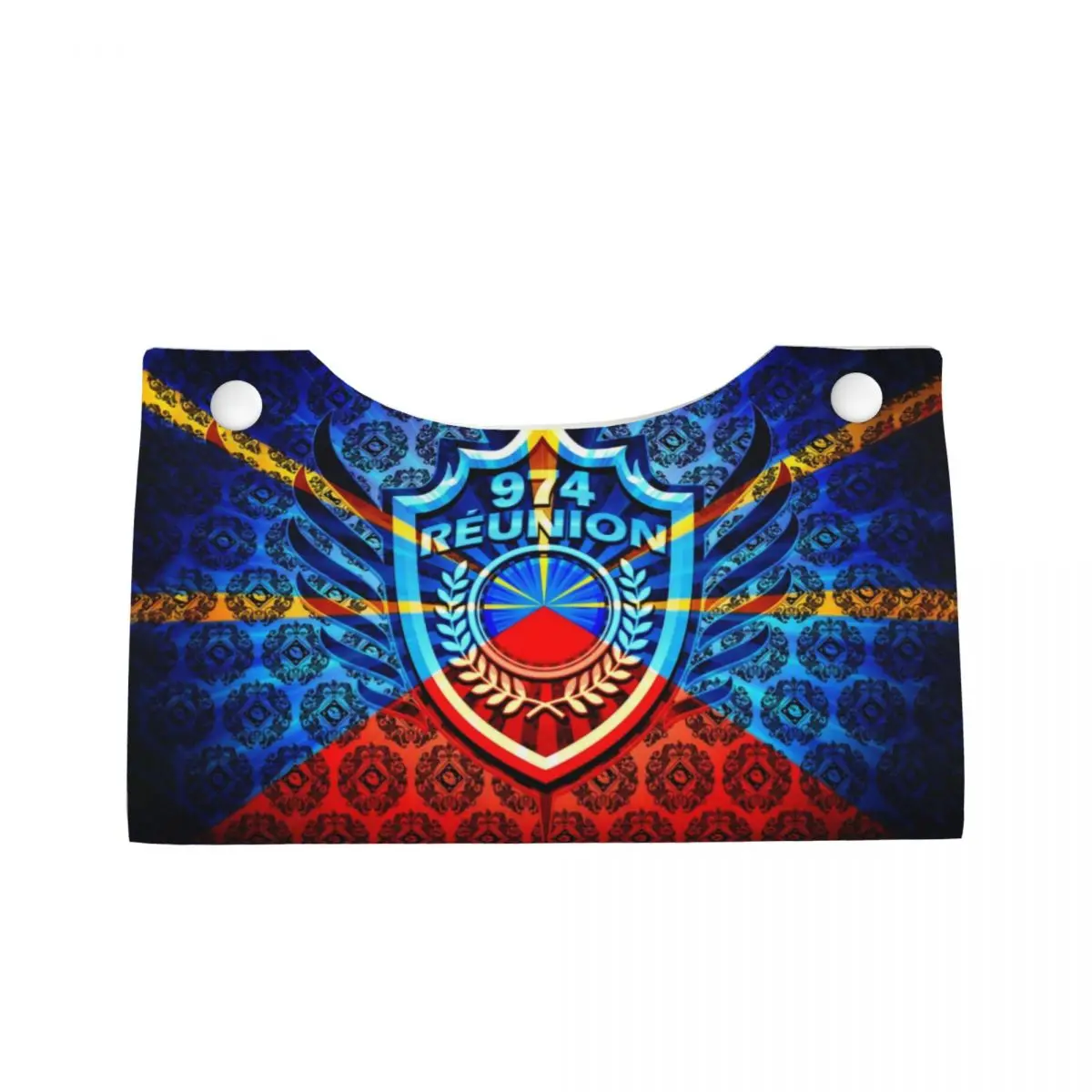 Custom 974 Reunion Island Facial Tissue Box Cover Rectangular Maveli Coat of Arms PU Leather Tissue Box Holder for Car Bathroom