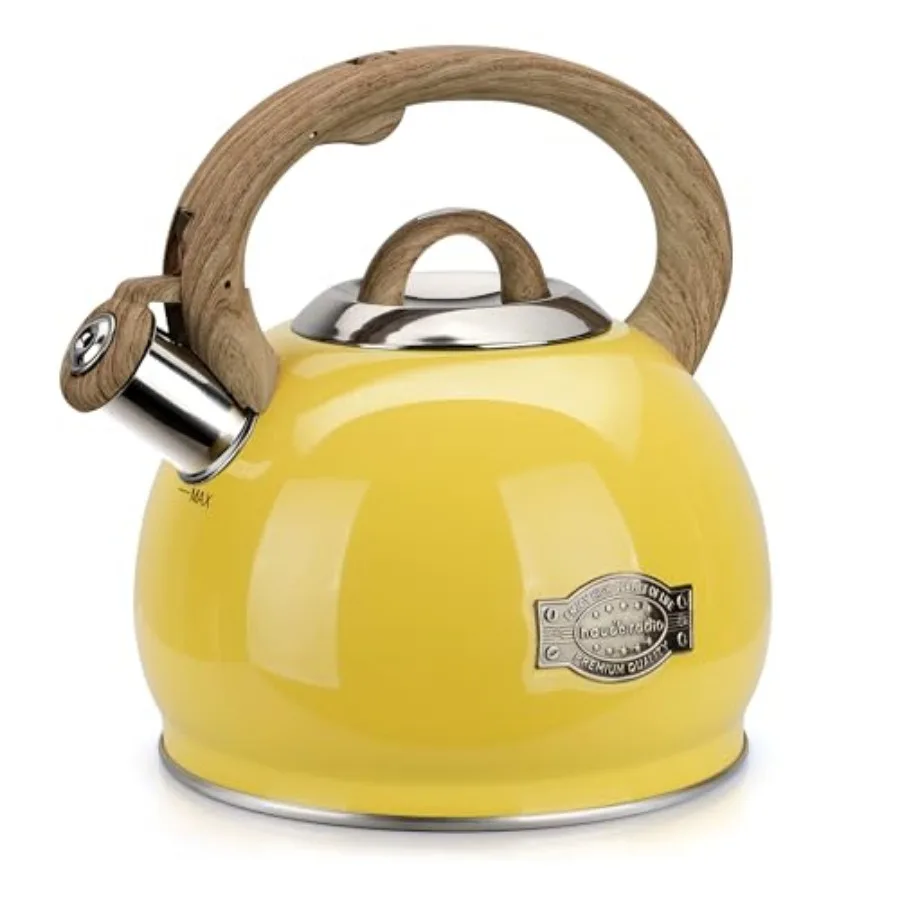 

Tea Kettle 2.7 Quart Whistling Tea Kettle for Stove Top Teakettle Teapot with Food Grade Stainless Steel and Wood Pattern Handl
