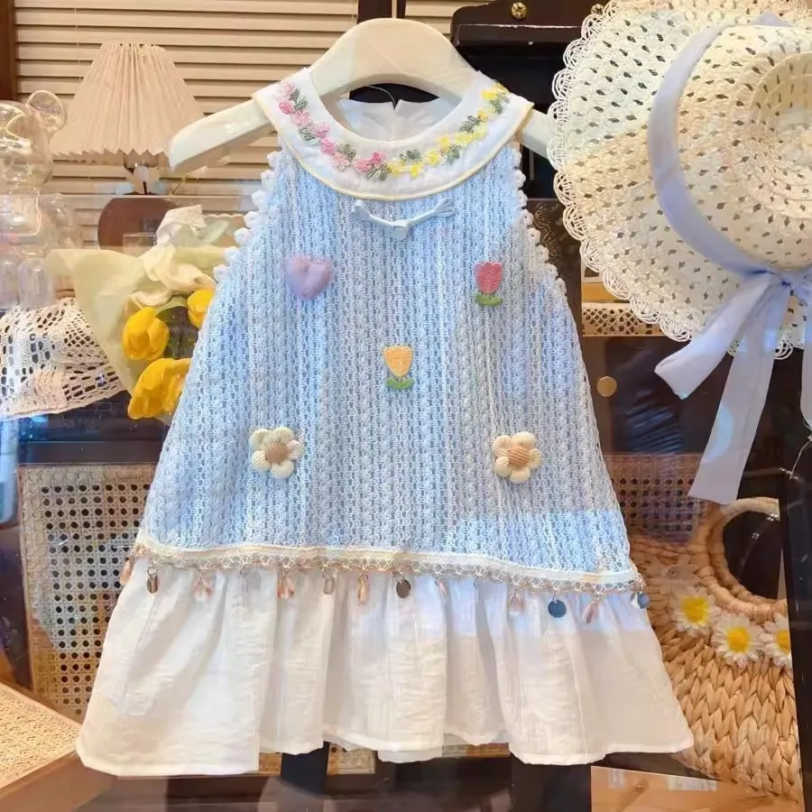 Girls Hollow Dress Summer Super Good-looking Vest Skirt 2025 New Children's Thin Breathable Holiday Skirt