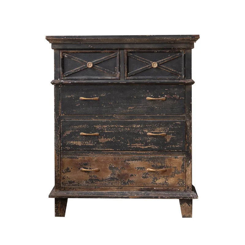 

American rural pastoral retro and old chest of drawers, solid wood living room drawer side cabinet, wabi sofa chest of drawers