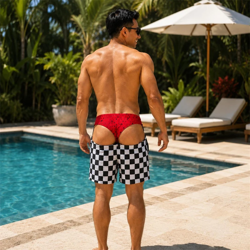 Men Women Quick Dry Beach Shorts Funny 3D Checkerboard Novelty Print Swim Board Shorts Drawstring Summer Vacation Party Shorts