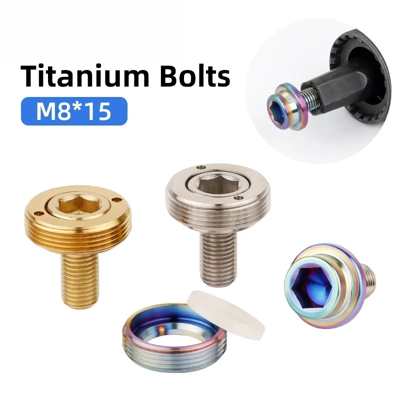 M8x15mm Square Taper Bottom Bracket Bolts Titanium Alloy CNC-machined BB Fixing Screws W/Cap Gasket MTB Road Bike Ti Parts