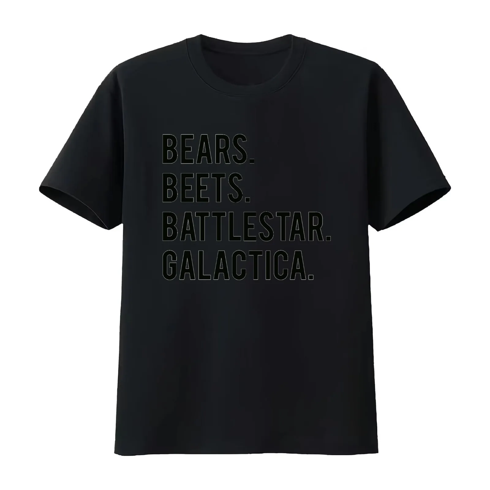 Bears. Beets. Battlestar Galactica. T-Shirt Summer Casual Cotton Tee Oversized Streetwear Tops Vintage Graphic Print