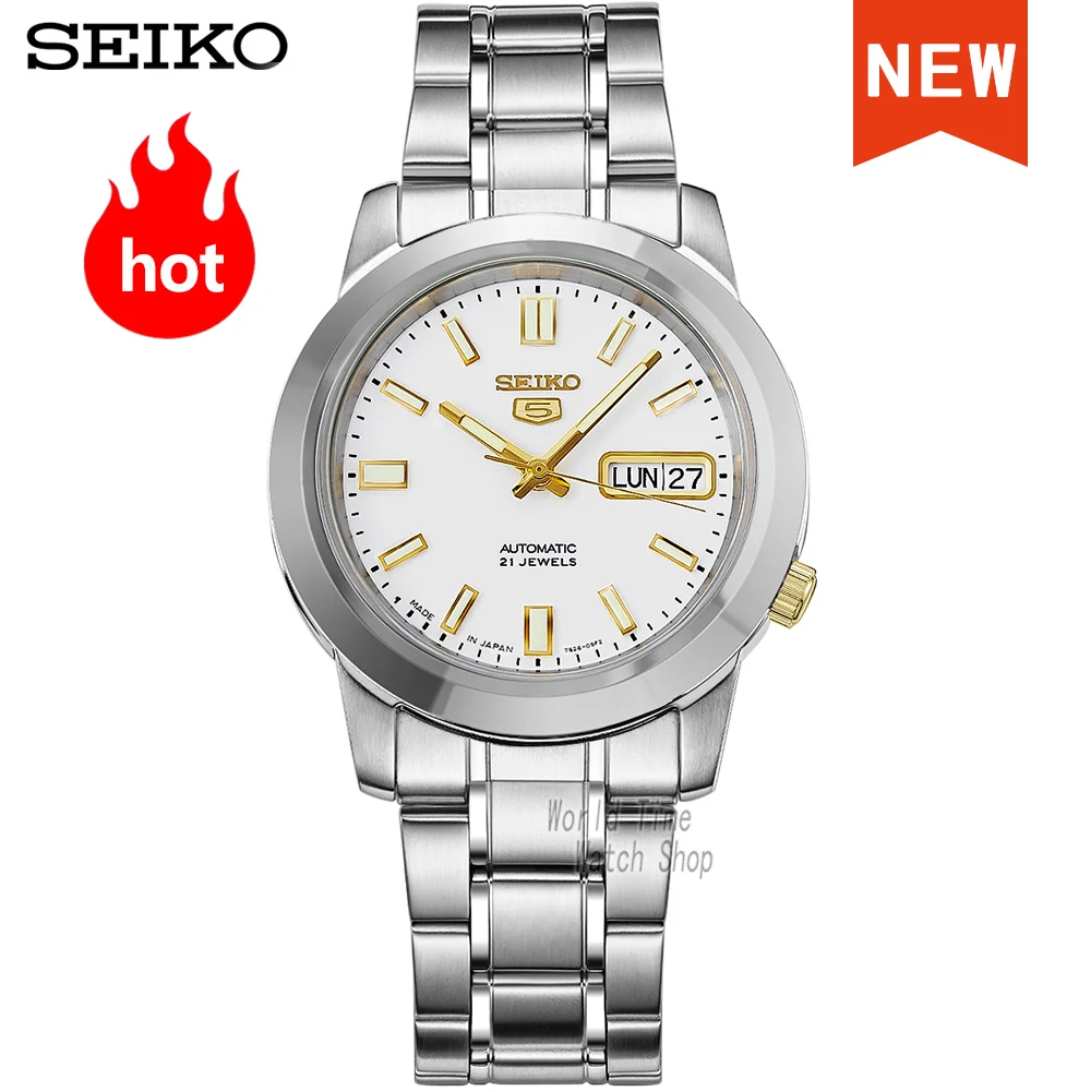 seiko watch men 5 automatic watch to Luxury Brand Waterproof Men\'s Steel Strap Analogue Dual Calendar Business Watch SNKK17J1