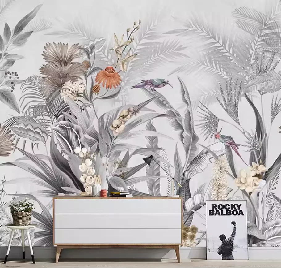 European hand-painted leaf background wallpaper plant leaf wallpaper minimalist custom mural European hand-painted leaf backgrou
